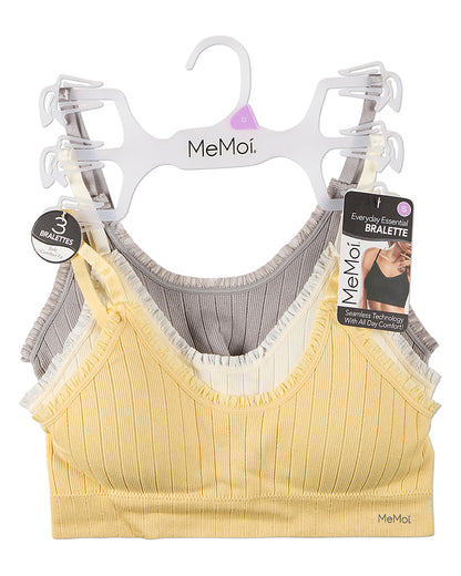 3 Pack Women's Seamless Ribbed Ruffle-Trim Tag-Free Padded Bras