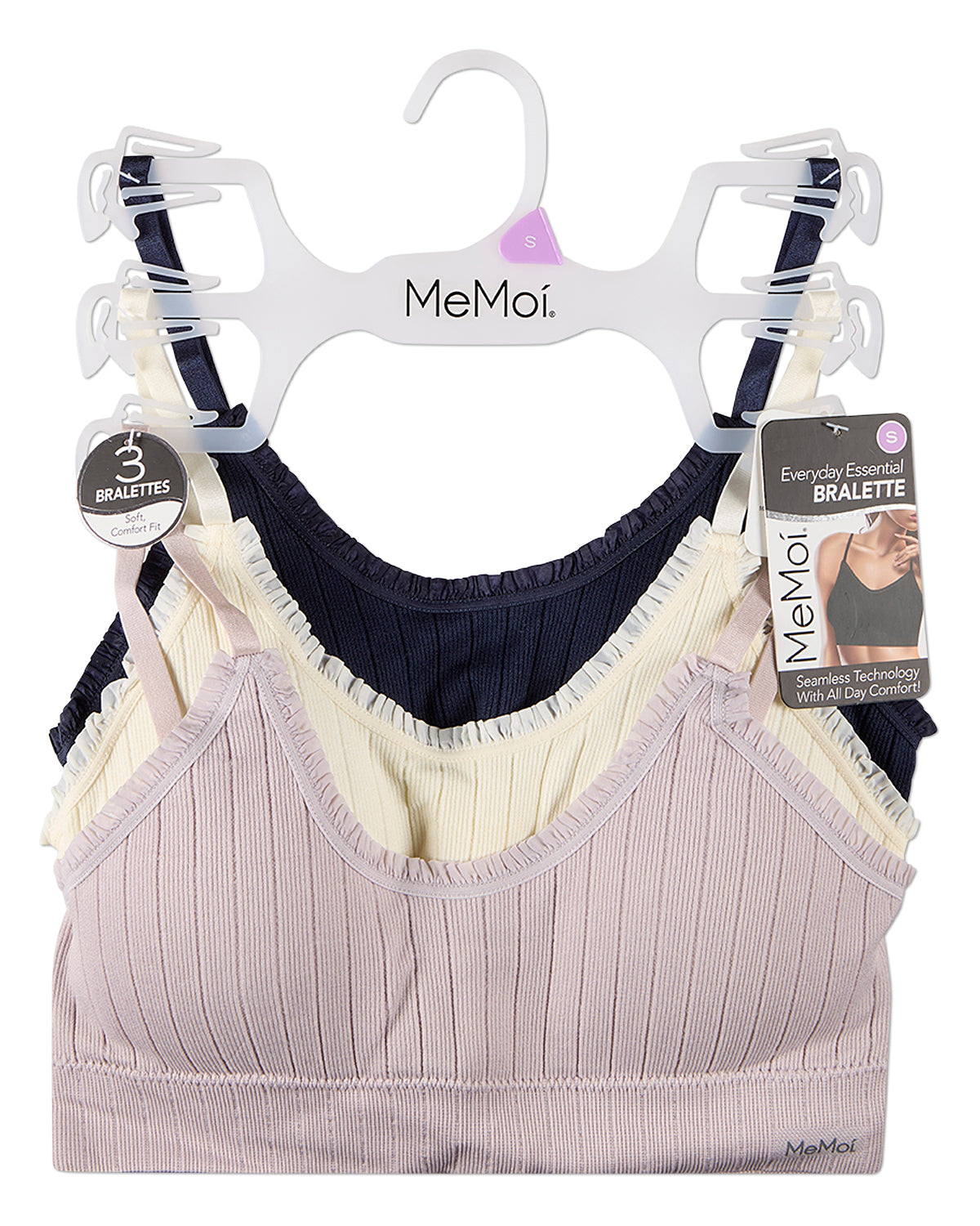 3 Pack Women's Seamless Ribbed Ruffle-Trim Tag-Free Padded Bras
