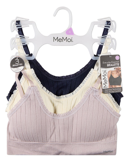 3 Pack Women's Seamless Ribbed Ruffle-Trim Tag-Free Padded Bras