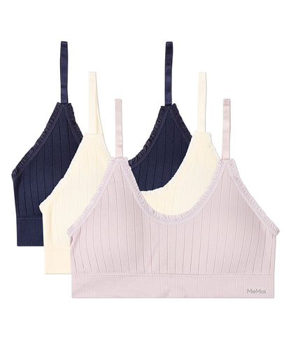 3 Pack Women's Seamless Ribbed Ruffle-Trim Tag-Free Padded Bras