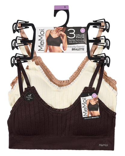 3 Pack Women's Seamless Ribbed Ruffle-Trim Tag-Free Padded Bras