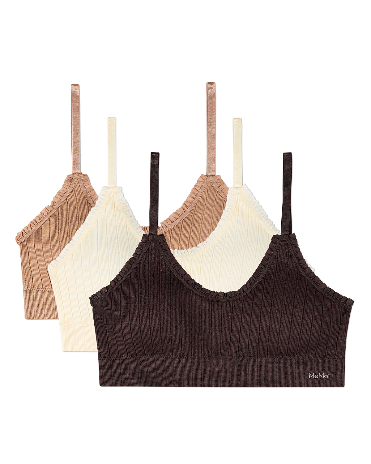 3 Pack Women's Seamless Ribbed Ruffle-Trim Tag-Free Padded Bras