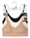 3 Pack Women's Seamless Ribbed Ruffle-Trim Tag-Free Padded Bras
