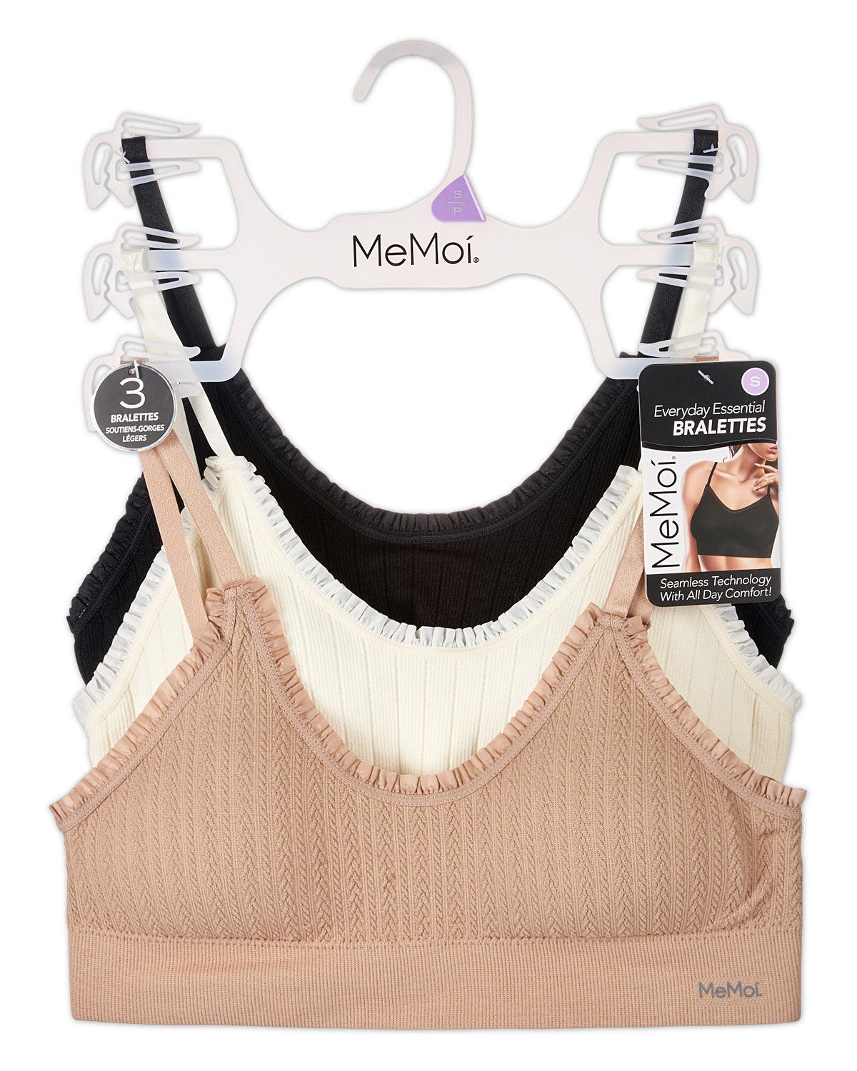 3 Pack Women's Seamless Ribbed Ruffle-Trim Tag-Free Padded Bras