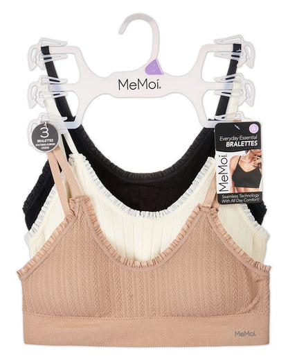 3 Pack Women's Seamless Ribbed Ruffle-Trim Tag-Free Padded Bras