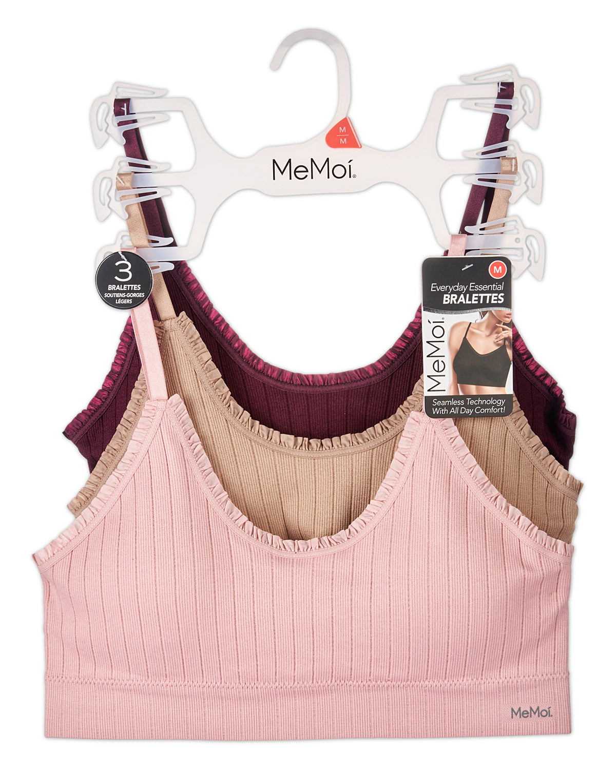 3 Pack Women's Seamless Ribbed Ruffle-Trim Tag-Free Padded Bras