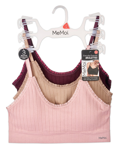 3 Pack Women's Seamless Ribbed Ruffle-Trim Tag-Free Padded Bras