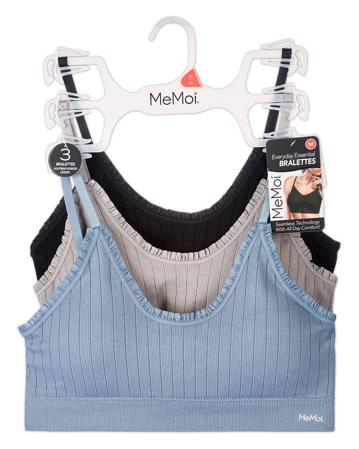 3 Pack Women's Seamless Ribbed Ruffle-Trim Tag-Free Padded Bras