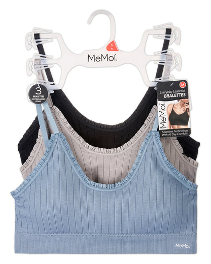 3 Pack Women's Seamless Ribbed Ruffle-Trim Tag-Free Padded Bras