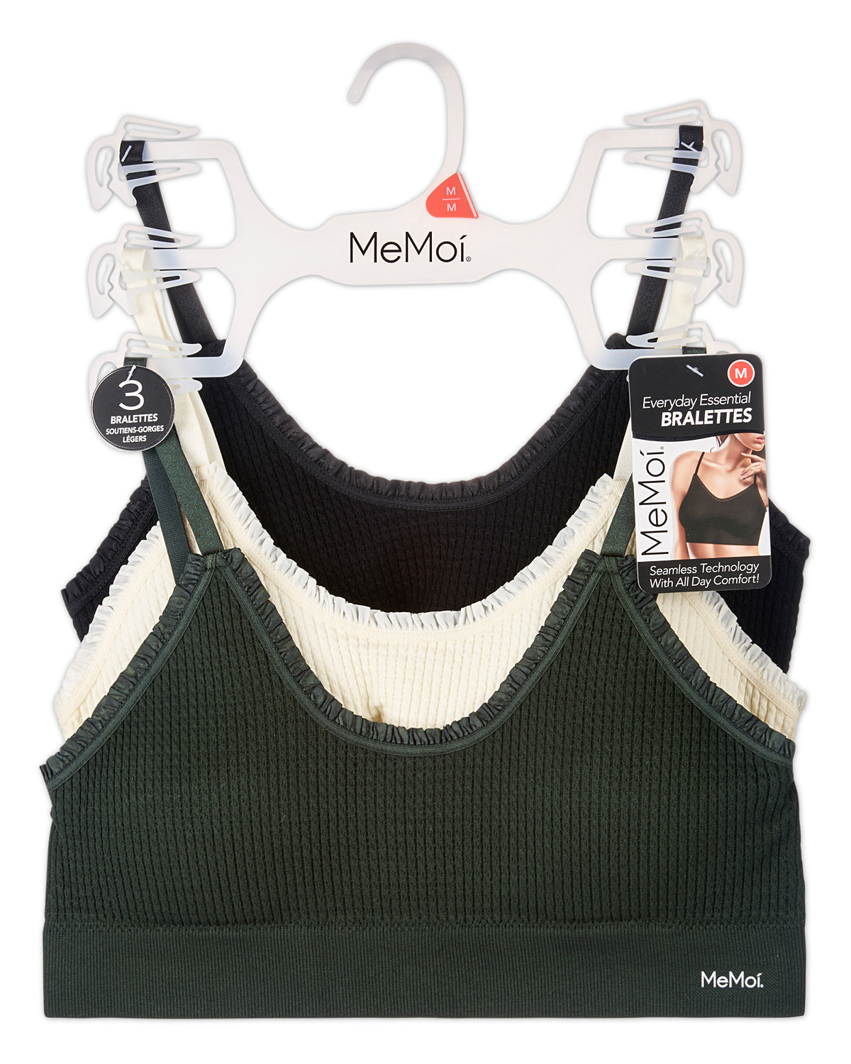 3 Pack Women's Seamless Ribbed Ruffle-Trim Tag-Free Padded Bras