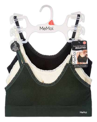 3 Pack Women's Seamless Ribbed Ruffle-Trim Tag-Free Padded Bras