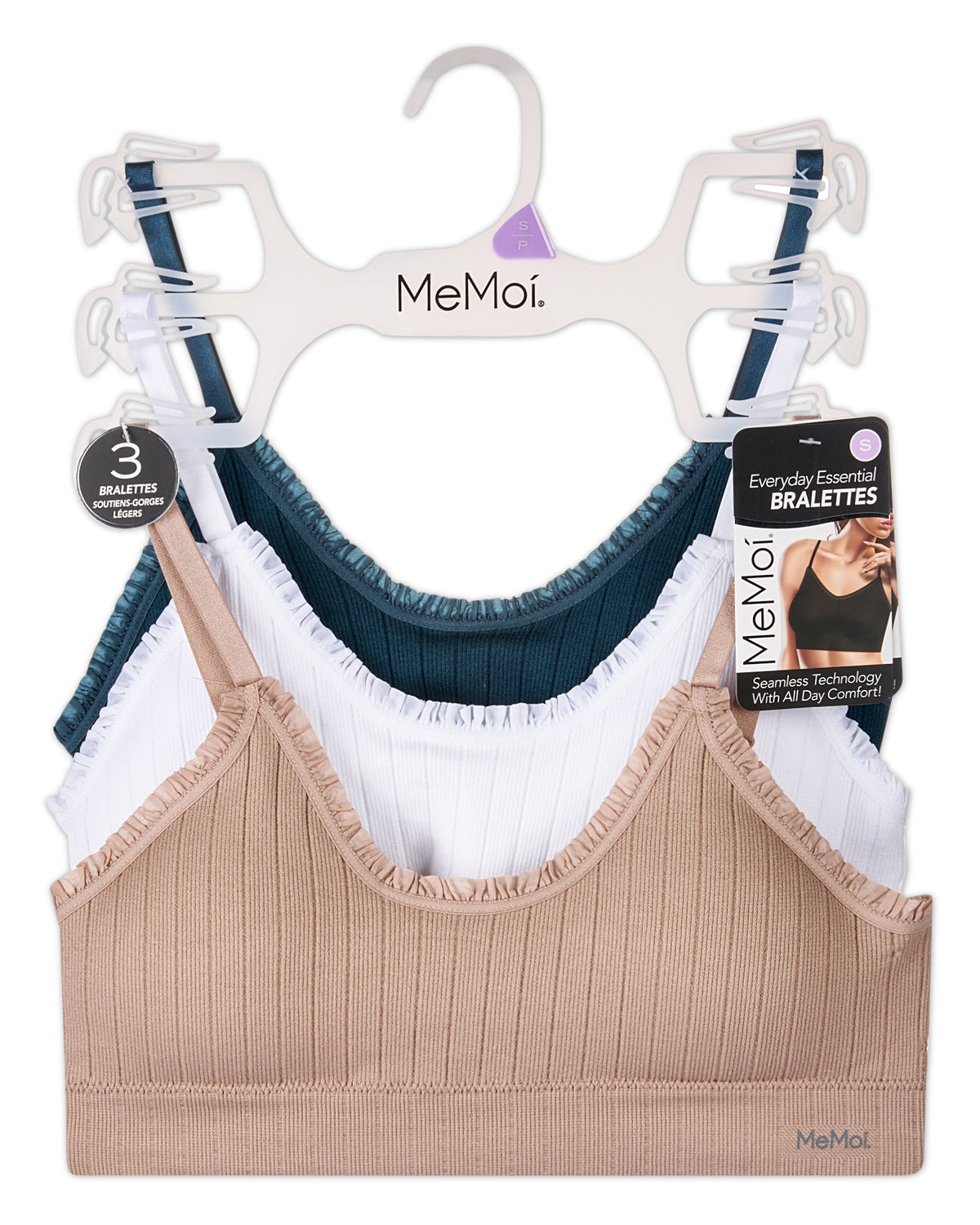 3 Pack Women's Seamless Ribbed Ruffle-Trim Tag-Free Padded Bras