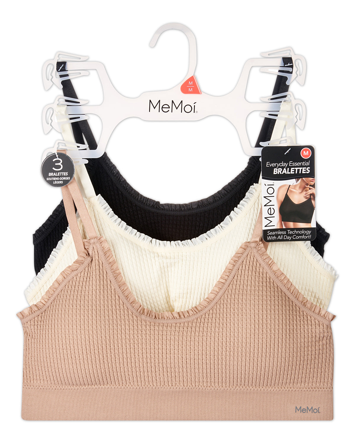 3 Pack Women's Seamless Ribbed Ruffle-Trim Tag-Free Padded Bras