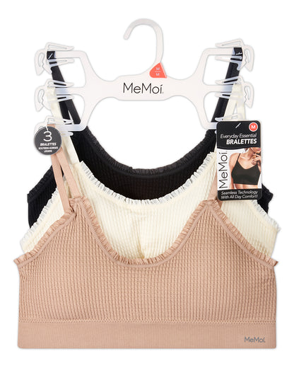 3 Pack Women's Seamless Ribbed Ruffle-Trim Tag-Free Padded Bras