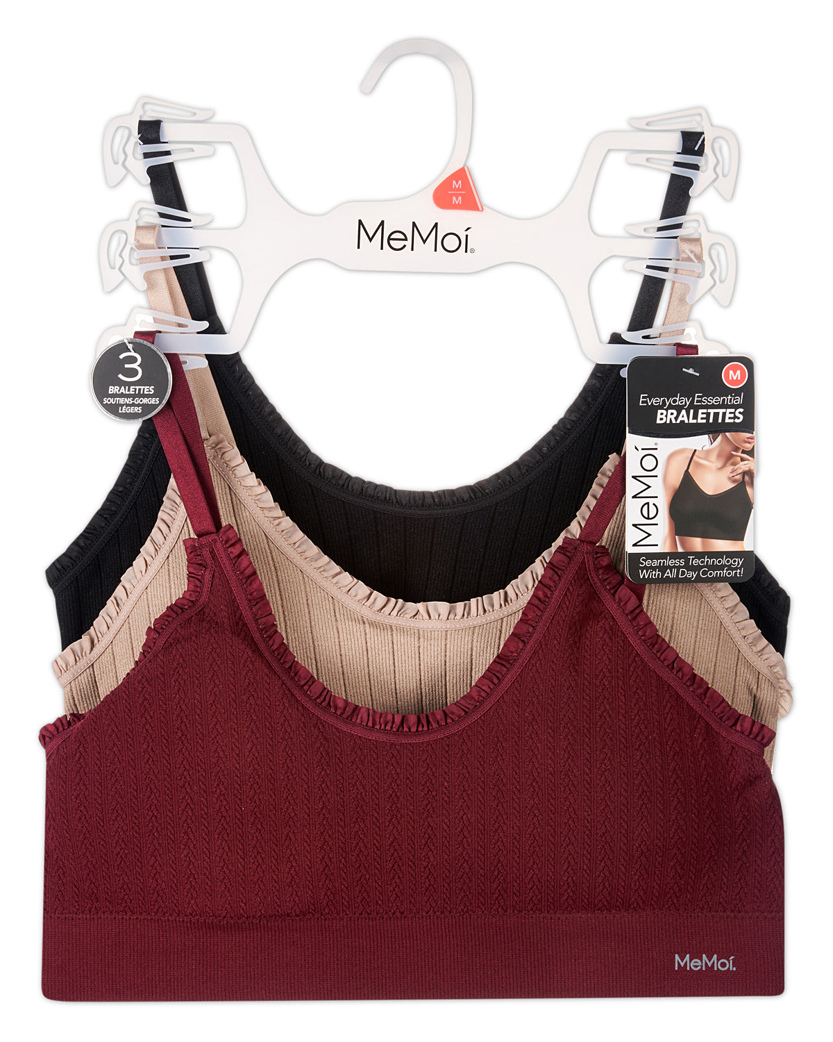 3 Pack Women's Seamless Ribbed Ruffle-Trim Tag-Free Padded Bras