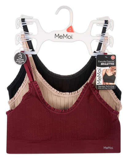 3 Pack Women's Seamless Ribbed Ruffle-Trim Tag-Free Padded Bras