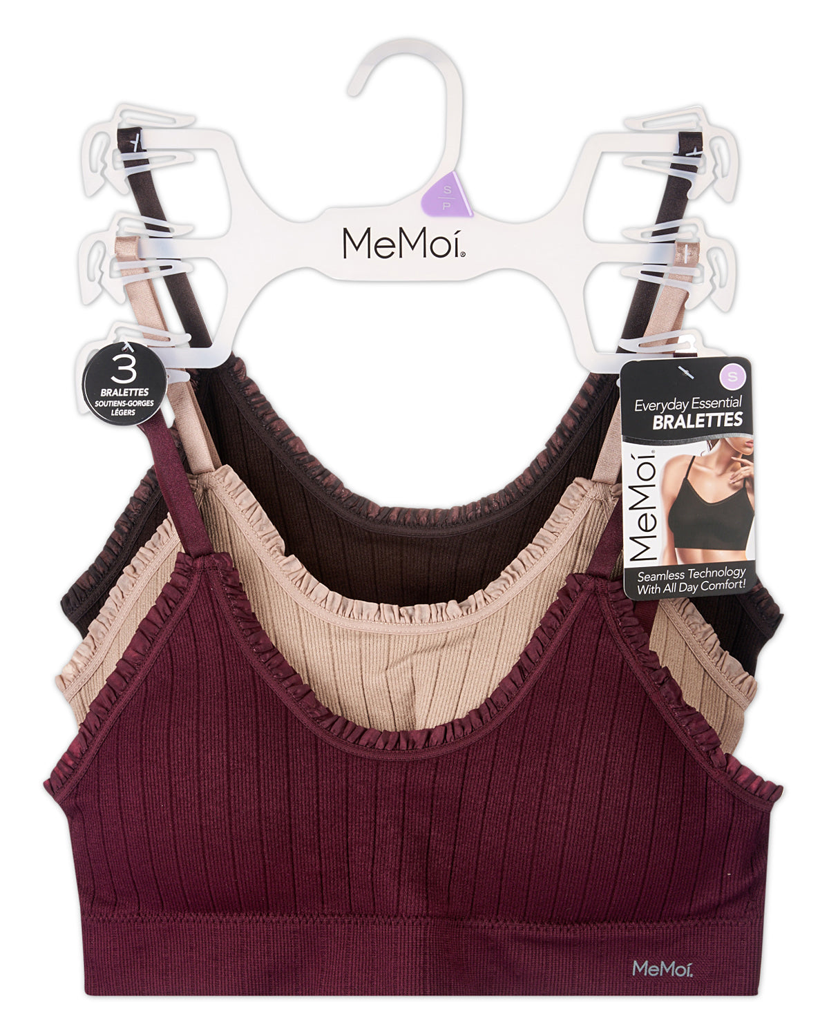 3 Pack Women's Seamless Ribbed Ruffle-Trim Tag-Free Padded Bras