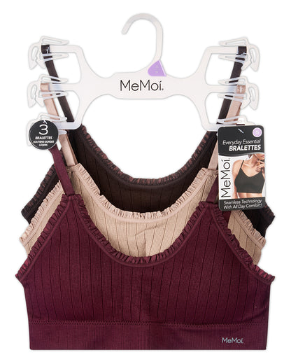3 Pack Women's Seamless Ribbed Ruffle-Trim Tag-Free Padded Bras