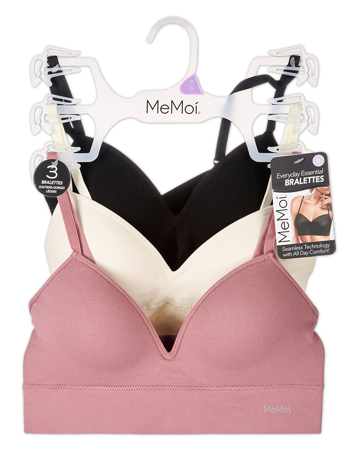 3 Pack Women's Seamless Tag-Free Bras with Built-In Cup Lining