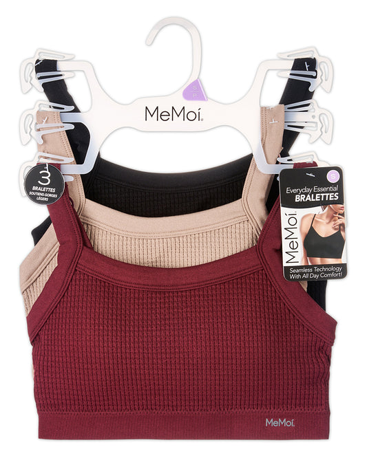 3-Pack Women's Seamless Waffle-Knit Tag-Free Pullover Wireless Bras