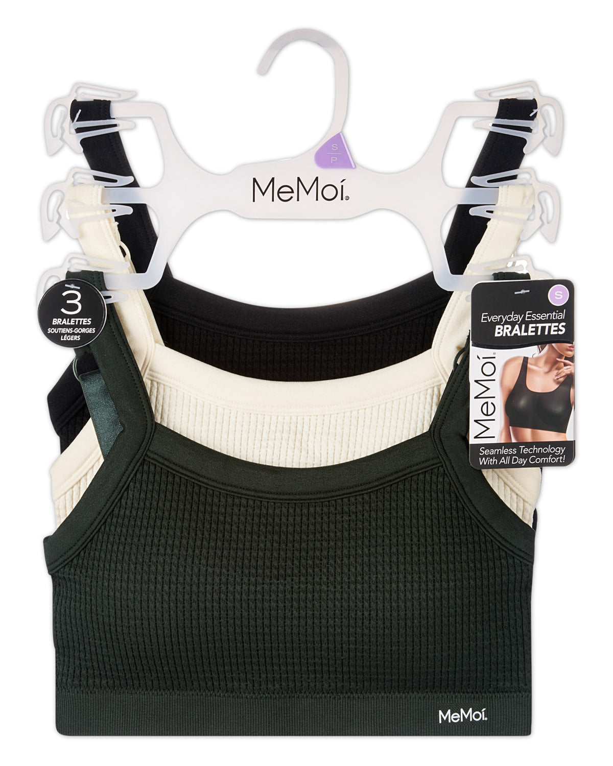 3-Pack Women's Seamless Waffle-Knit Tag-Free Pullover Wireless Bras