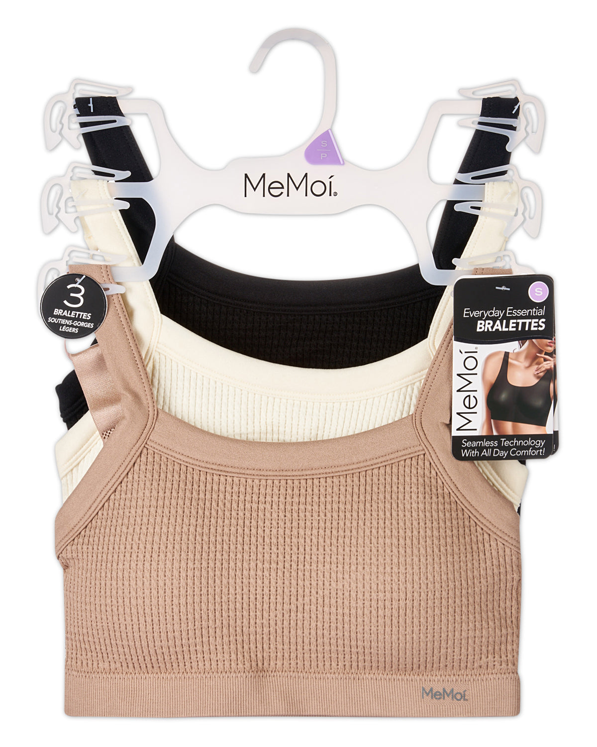 3-Pack Women's Seamless Waffle-Knit Tag-Free Pullover Wireless Bras