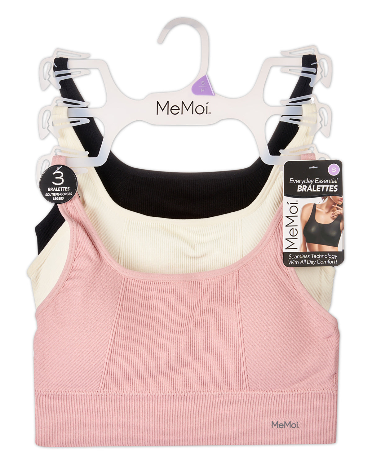 3 Pack Women's Seamless Multi-Zone Mini-Ribbed Pull-On Tag-Free Bra