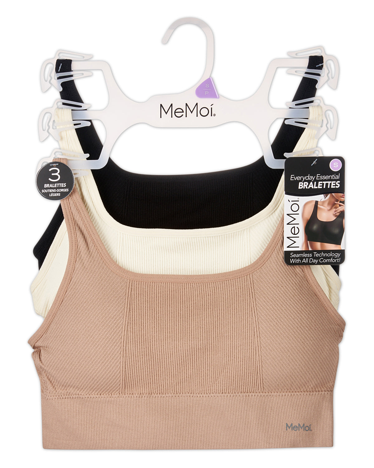3 Pack Women's Seamless Multi-Zone Mini-Ribbed Pull-On Tag-Free Bra
