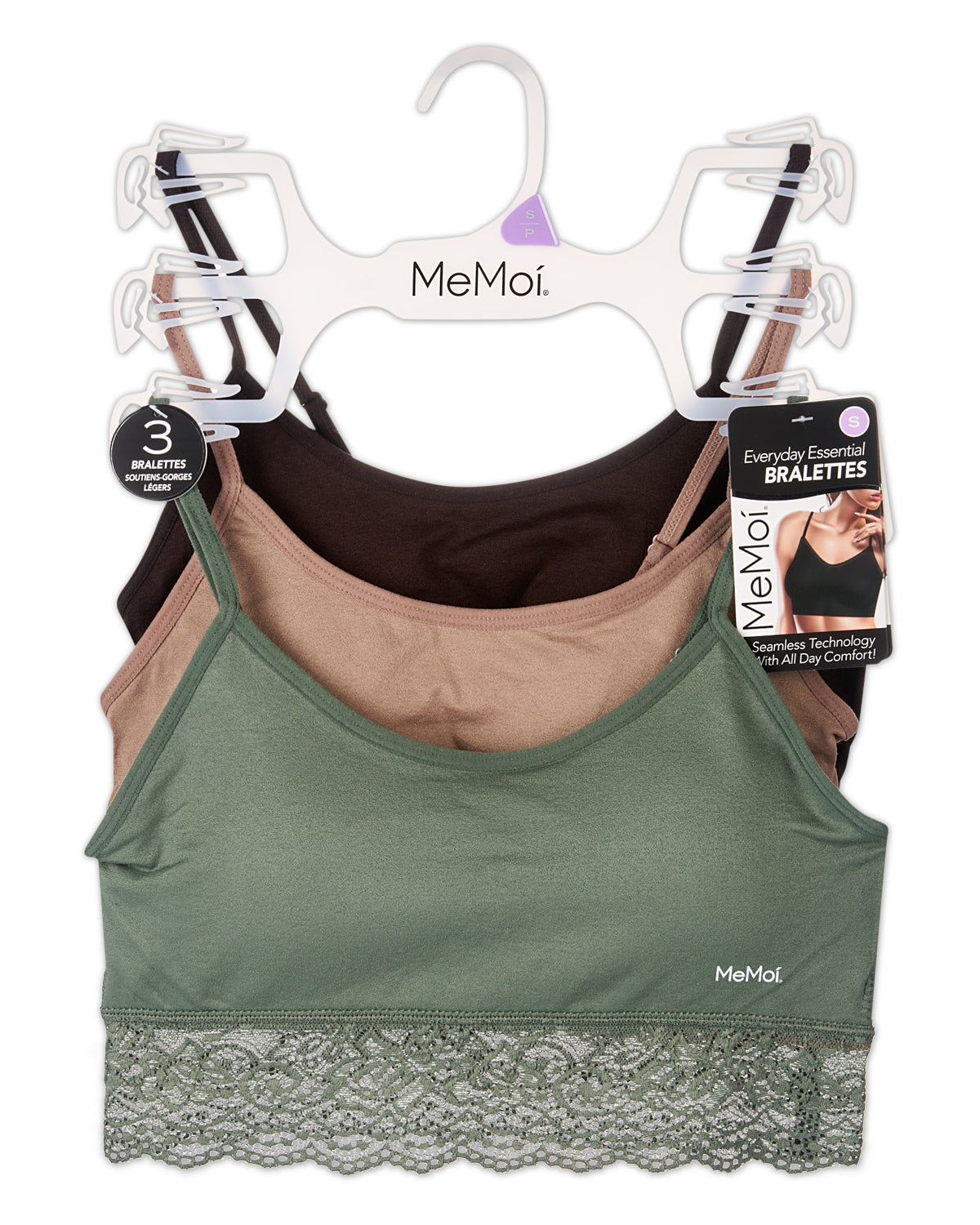 3-Pack Women's Seamless Lace-Bottom-Edge Tag-Free Wireless Bras