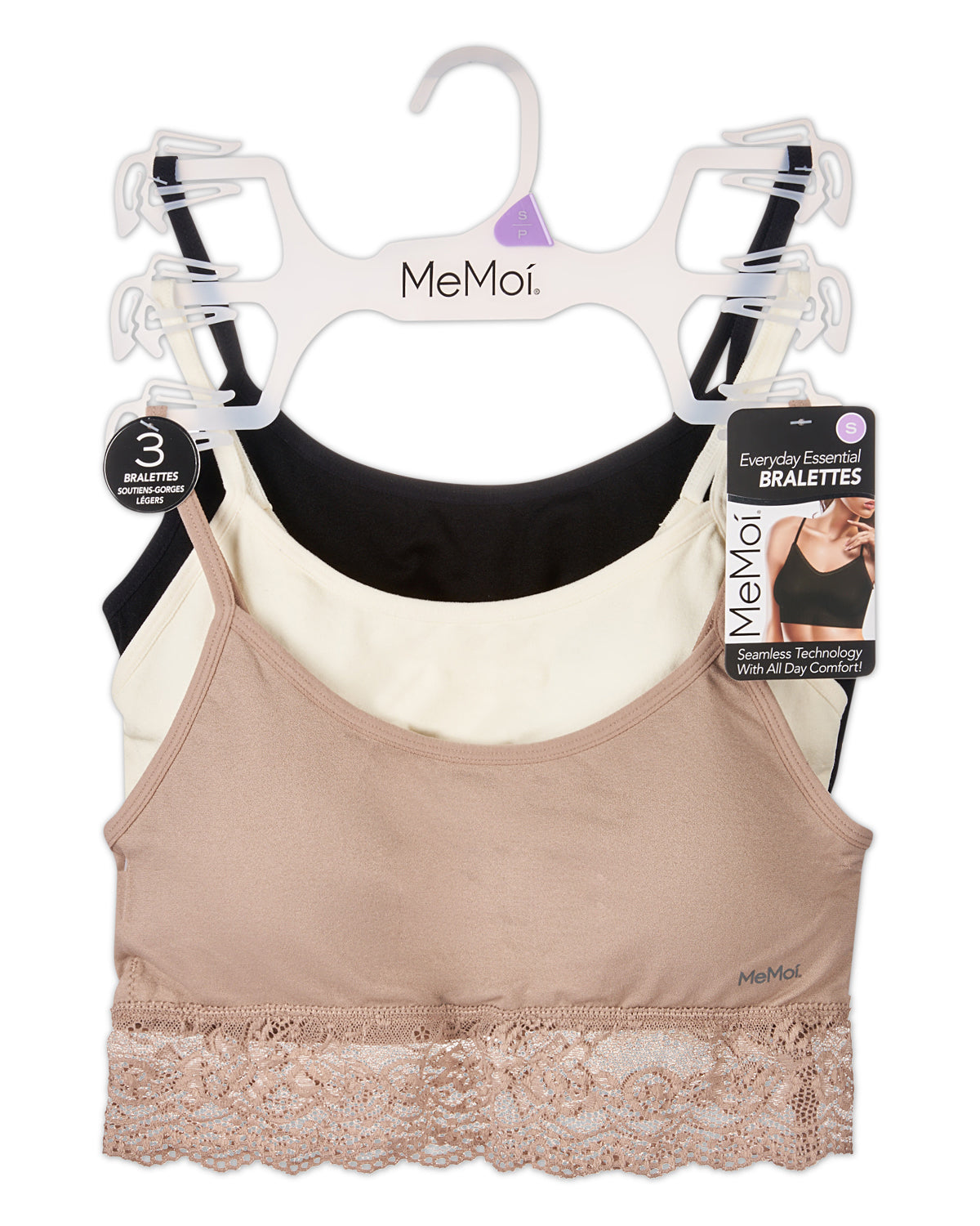 3-Pack Women's Seamless Lace-Bottom-Edge Tag-Free Wireless Bras