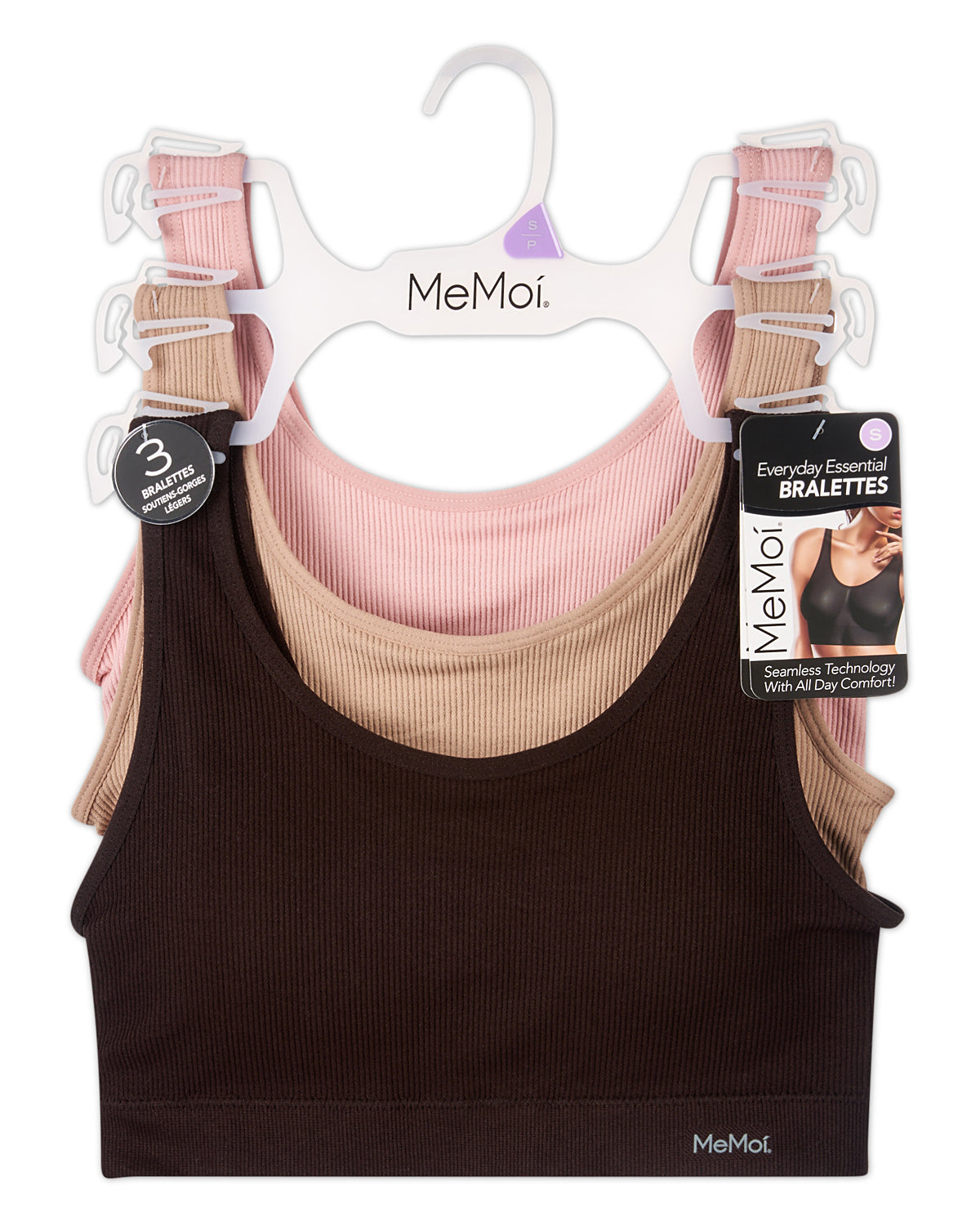 3-Pack Women's Seamless Pin-Rib Pullover Tag-Free Wireless Bras