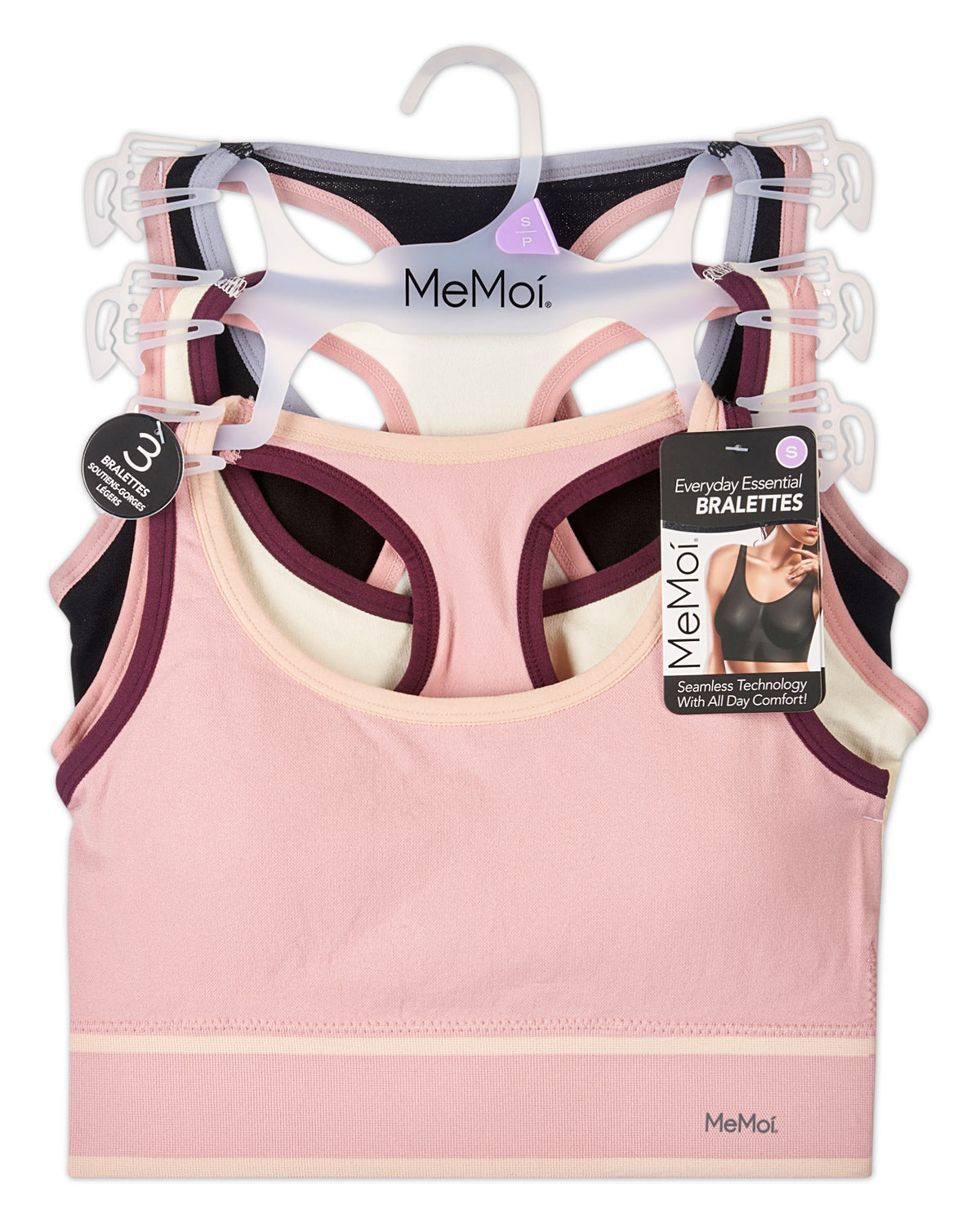 3-Pack Women's Seamless Contrast-Trim Racerback Tag-Free Wireless Bras