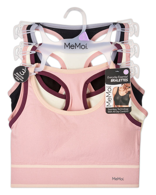 3-Pack Women's Seamless Contrast-Trim Racerback Tag-Free Wireless Bras