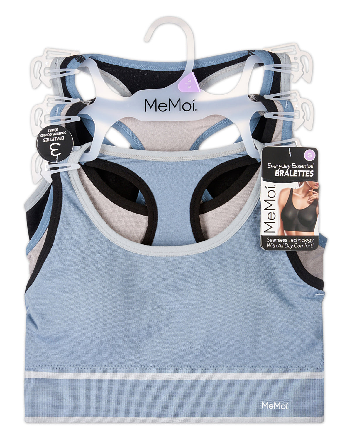 3-Pack Women's Seamless Contrast-Trim Racerback Tag-Free Wireless Bras