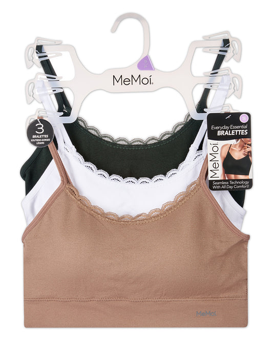 3-Pack Women's Seamless Tag-Free Wireless Bras with Lace-Trim Neckline