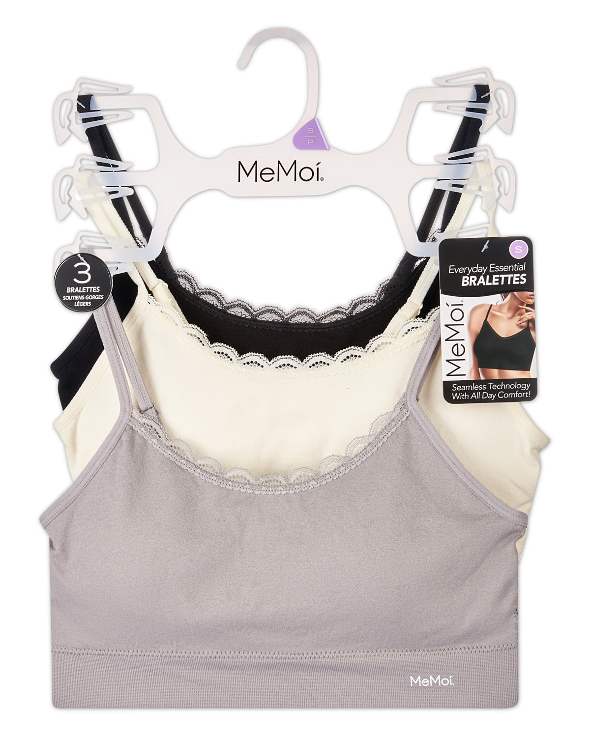 3-Pack Women's Seamless Tag-Free Wireless Bras with Lace-Trim Neckline