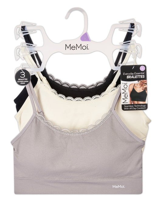 3-Pack Women's Seamless Tag-Free Wireless Bras with Lace-Trim Neckline