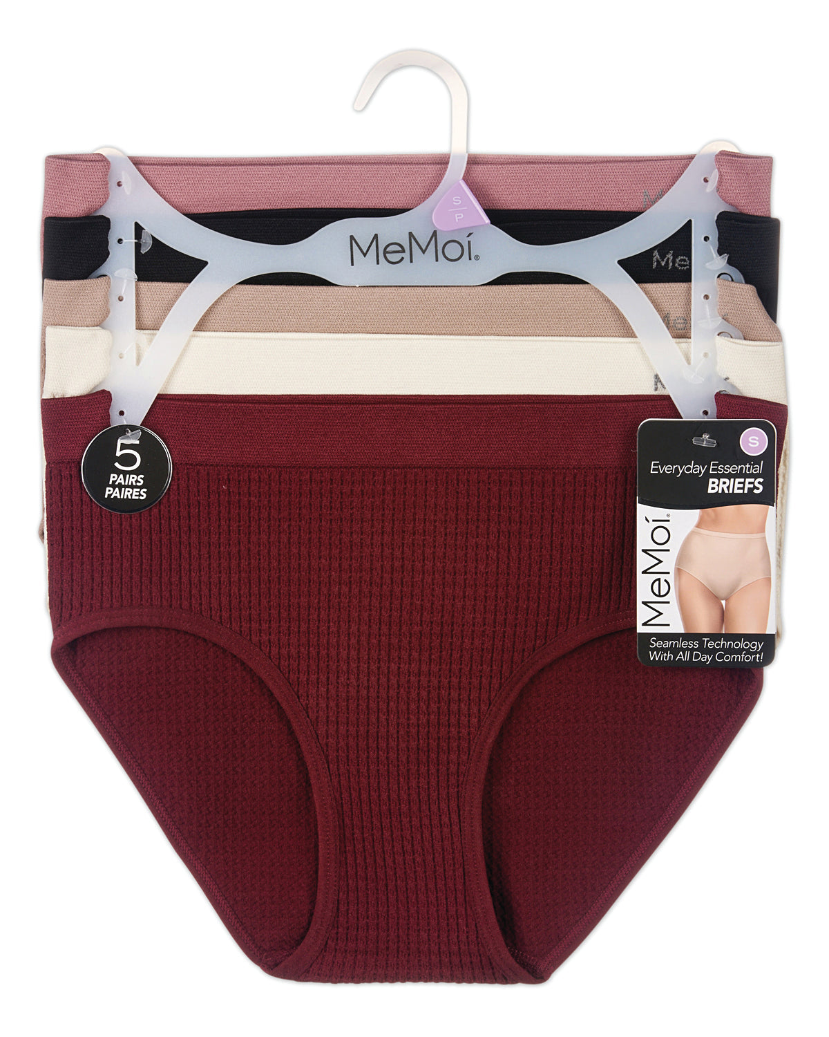 5 Pair Women's Seamless Waffle-Knit Multi-Solid Tag-Free Briefs