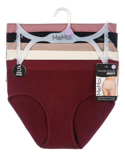 5 Pair Women's Seamless Waffle-Knit Multi-Solid Tag-Free Briefs