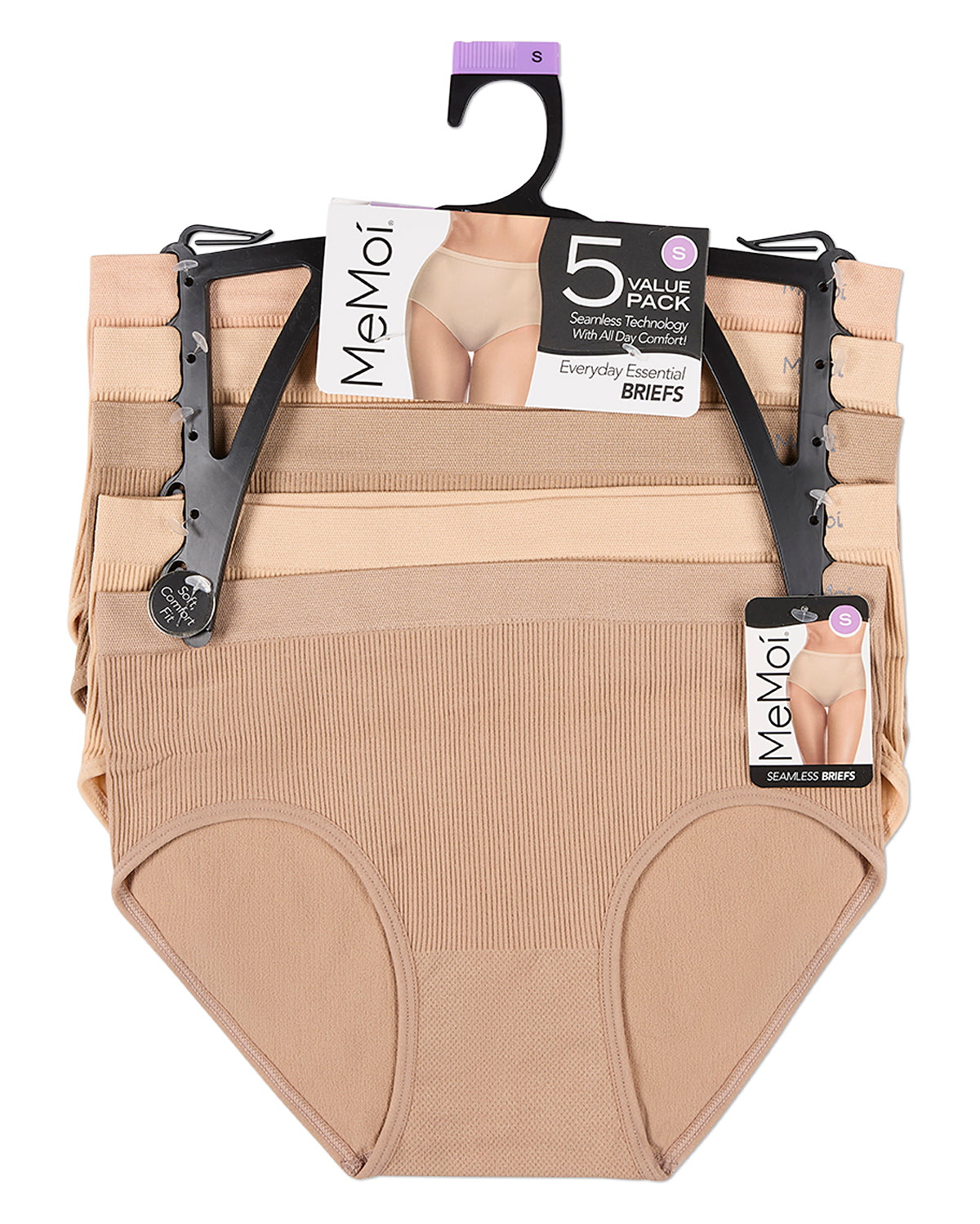 5 Pair Women's Seamless Pin-Rib Tag-Free Full-Coverage Brief Panties