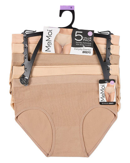 5 Pair Women's Seamless Pin-Rib Tag-Free Full-Coverage Brief Panties