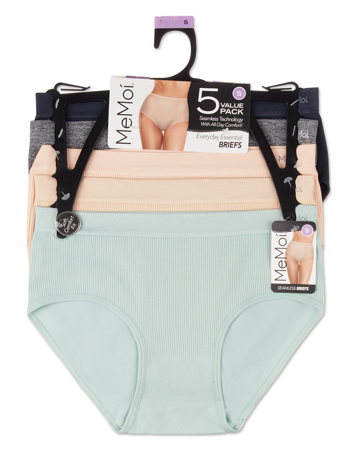 5 Pair Women's Seamless Pin-Rib Tag-Free Full-Coverage Brief Panties