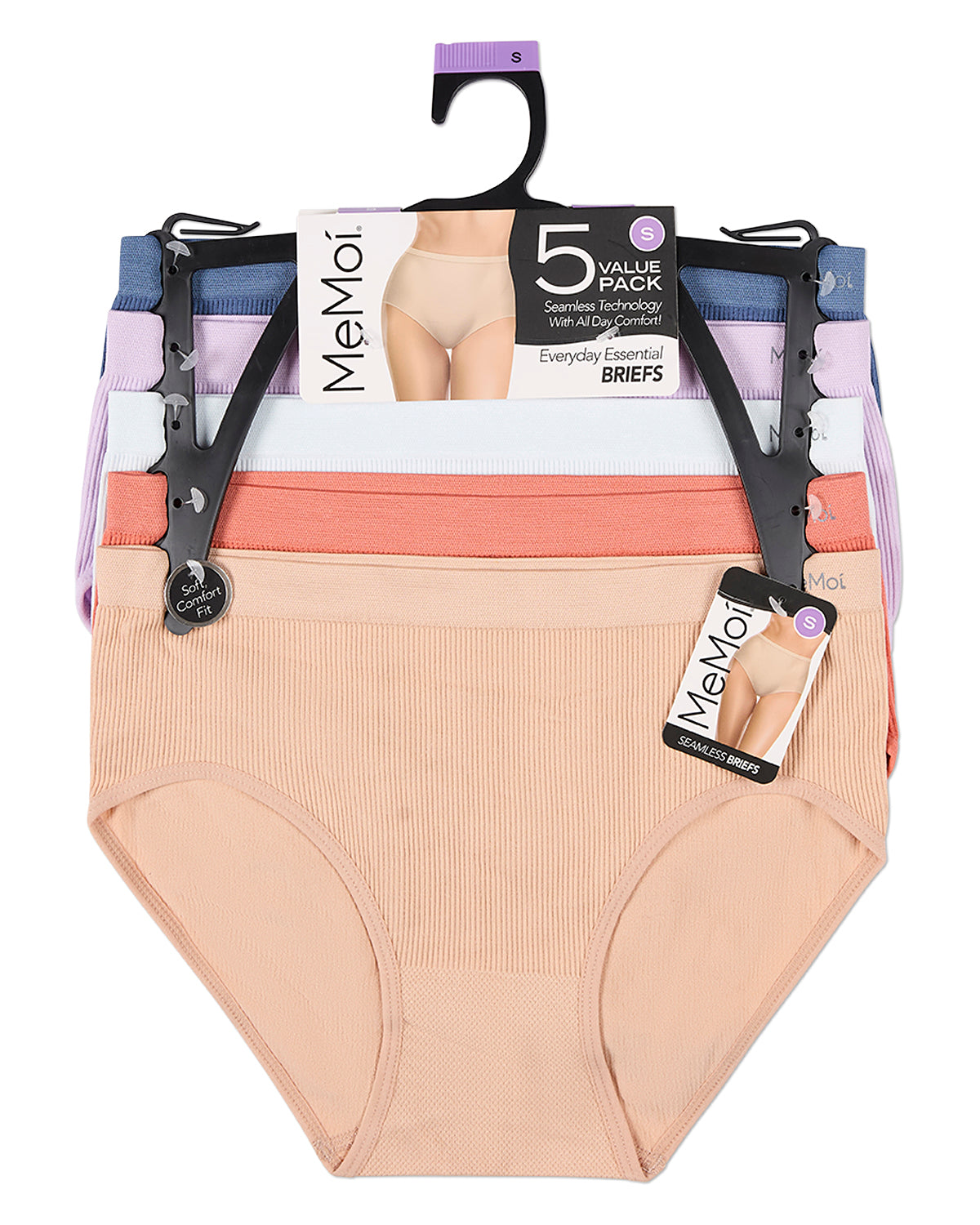 5 Pair Women's Seamless Pin-Rib Tag-Free Full-Coverage Brief Panties