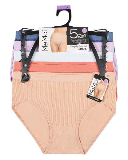 5 Pair Women's Seamless Pin-Rib Tag-Free Full-Coverage Brief Panties