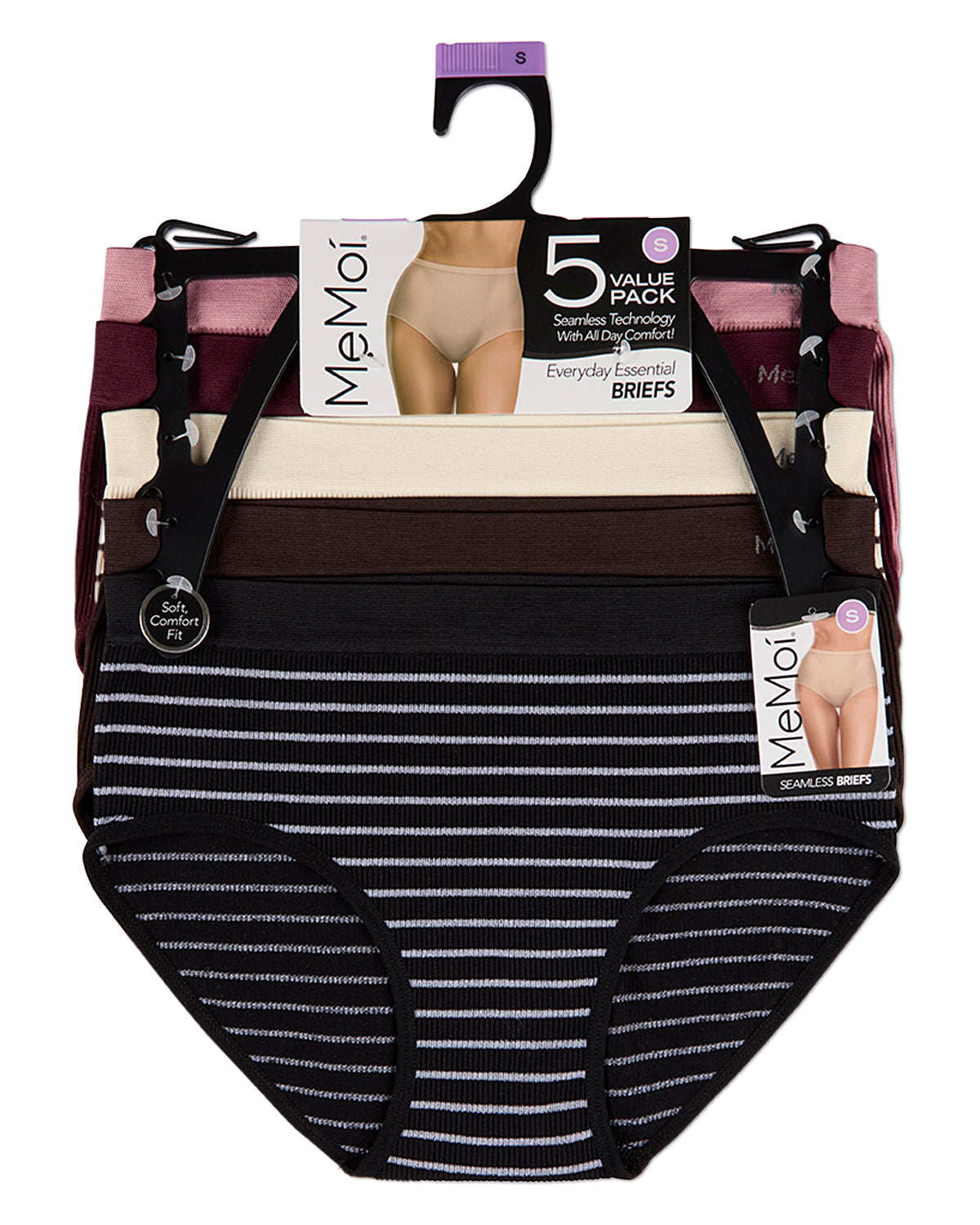 5 Pair Women's Seamless Pin-Rib Tag-Free Full-Coverage Brief Panties