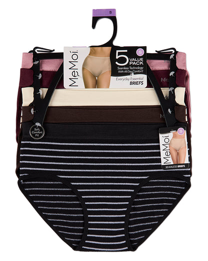 5 Pair Women's Seamless Pin-Rib Tag-Free Full-Coverage Brief Panties