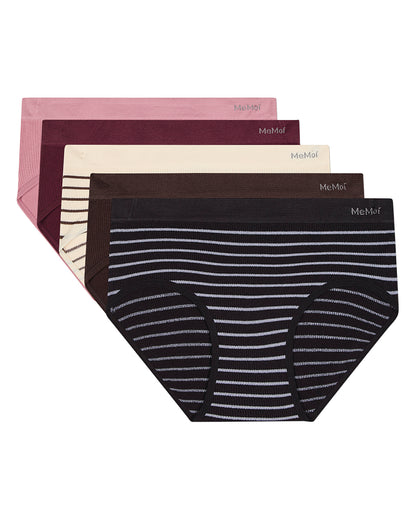 5 Pair Women's Seamless Pin-Rib Tag-Free Full-Coverage Brief Panties