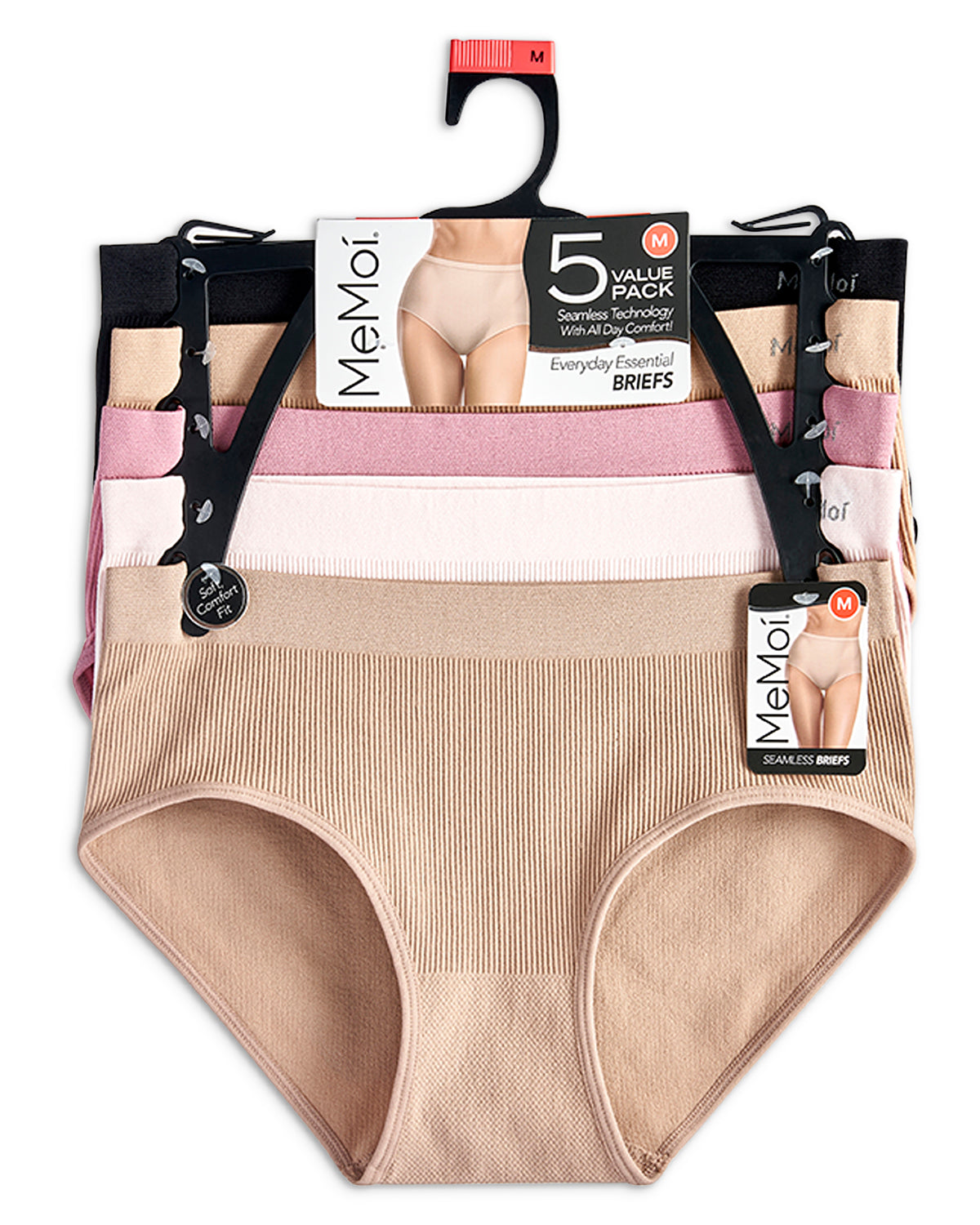5 Pair Women's Seamless Pin-Rib Tag-Free Full-Coverage Brief Panties