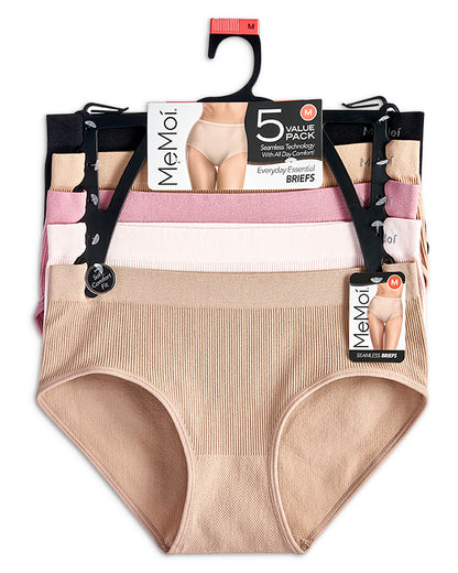 5 Pair Women's Seamless Pin-Rib Tag-Free Full-Coverage Brief Panties