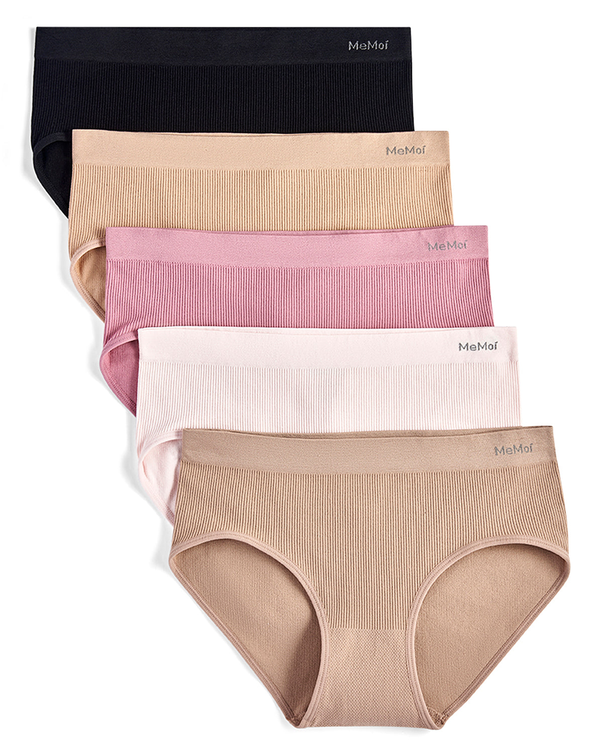 5 Pair Women's Seamless Pin-Rib Tag-Free Full-Coverage Brief Panties